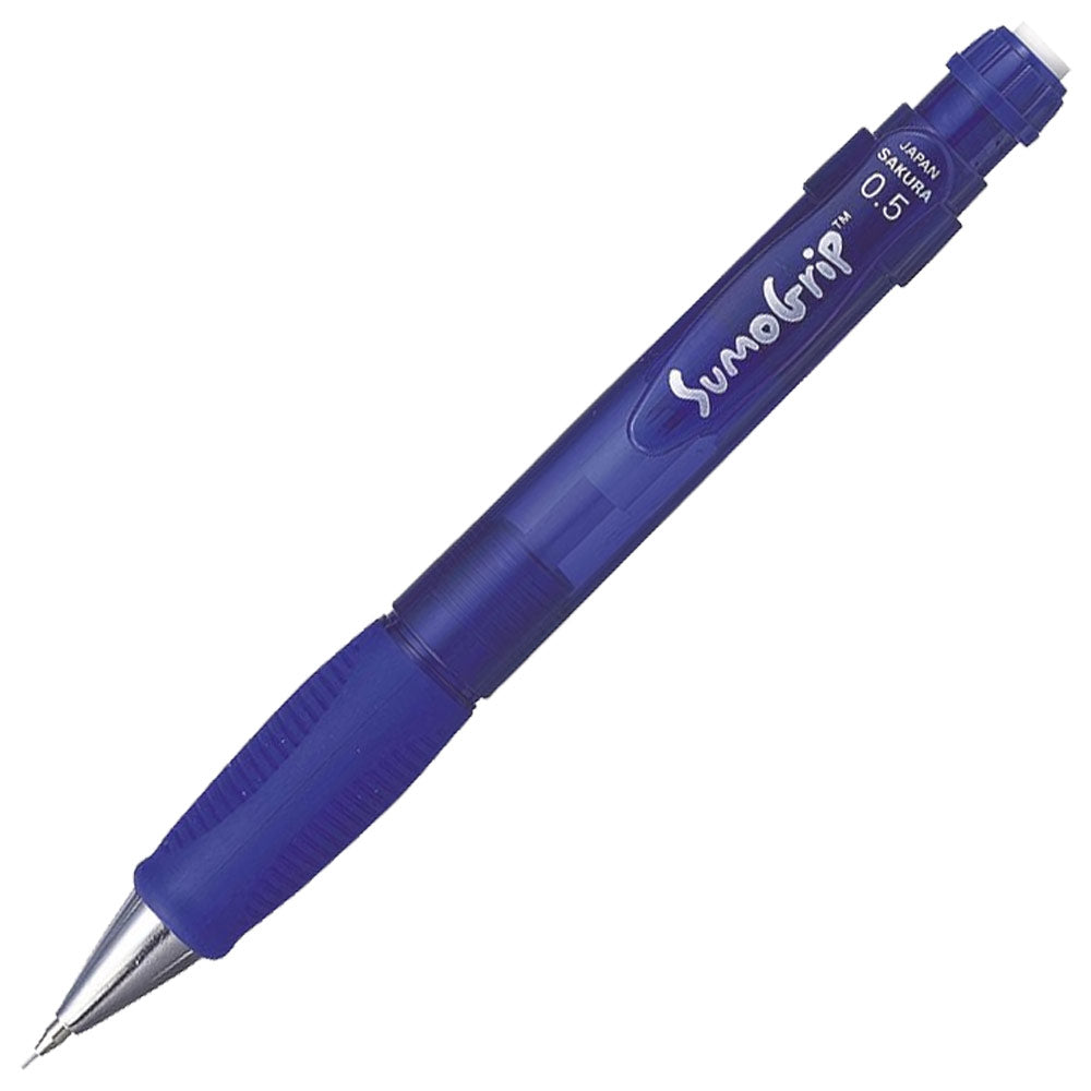 Blue mechanical pencil with 'SunGrip' branding on a white background