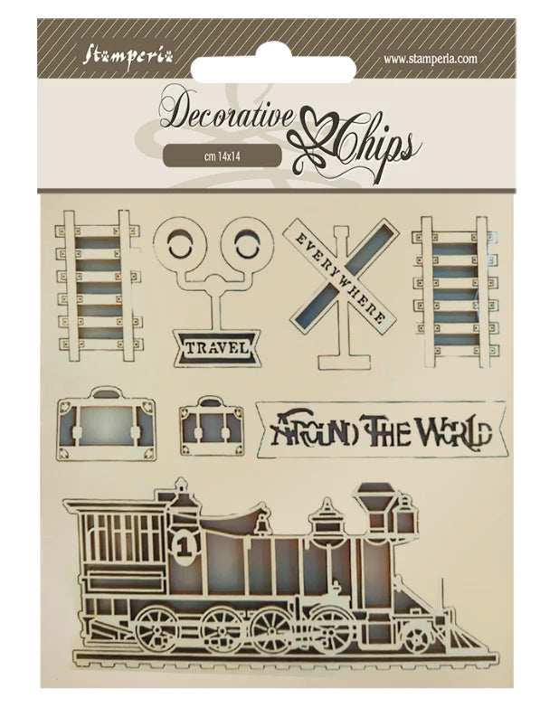 Stamperia Decorative Chips - Around The World Train