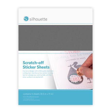 Silhouette scratch-off sticker sheets packaging with a hand holding a sheet.