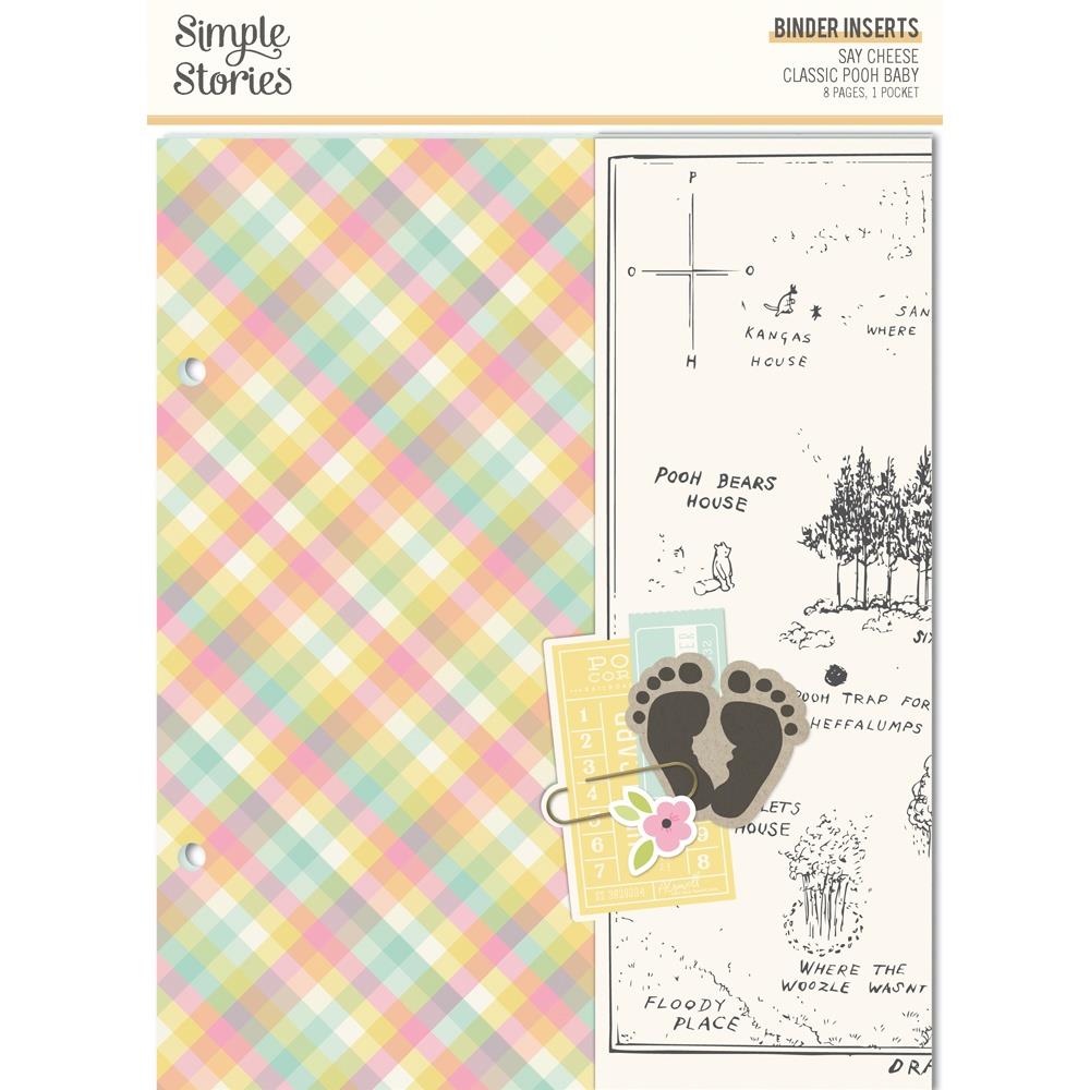 Pastel checkered binder insert with Winnie the Pooh-themed pages