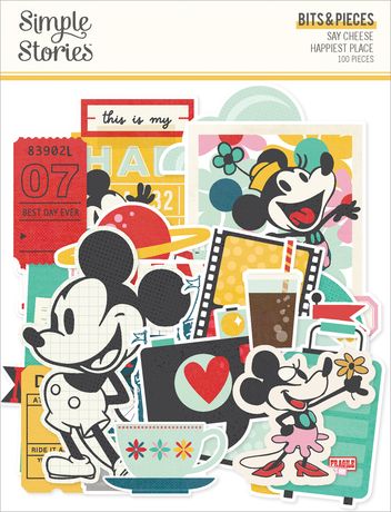 Collection of Disney-themed stickers featuring Mickey and Minnie Mouse, with colorful graphics and text.