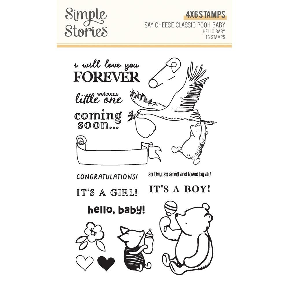 Set of clear stamps with baby-themed designs and text