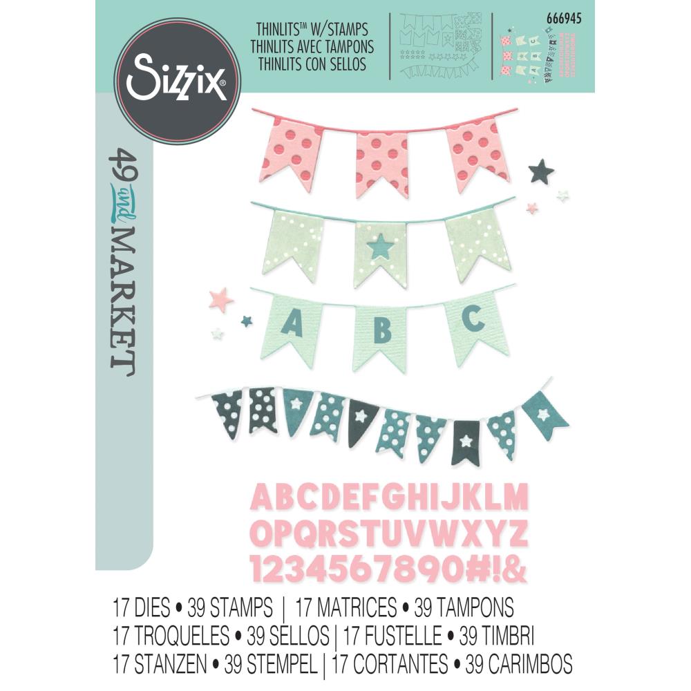 Sizzix Thinlits Die & A5 Stamp set 49 & Market - Banner Bash
