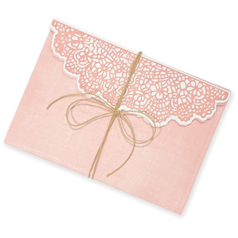 “Sizzix Thinlits Dies Set by 49 & Market – Laced Folio, featuring 10 intricate dies to create handmade lace folios, embellishments, and layered scrapbook designs.”