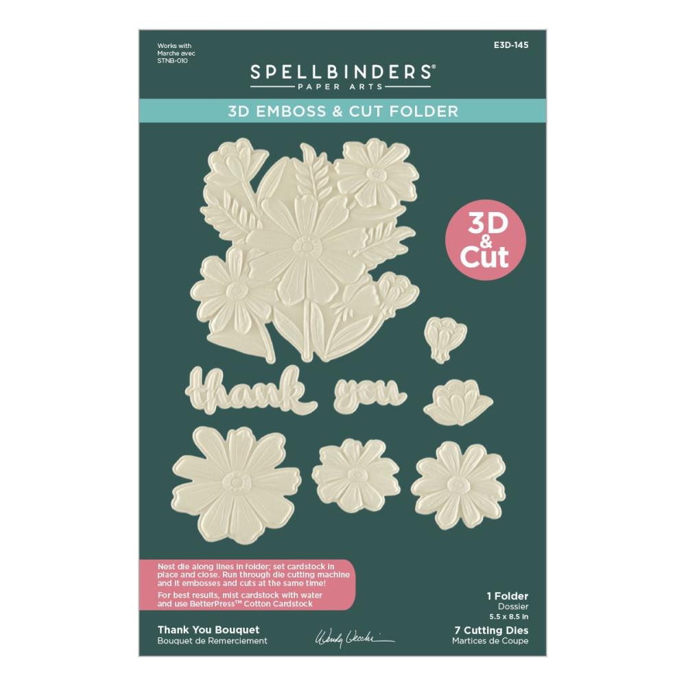 Spellbinders 3D Emboss & Cut Folder packaging with floral designs on a teal background
