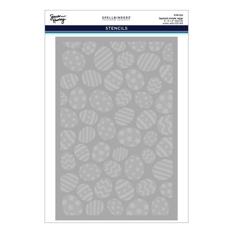 Spellbinders stencils packaging with Easter egg design on a white background
