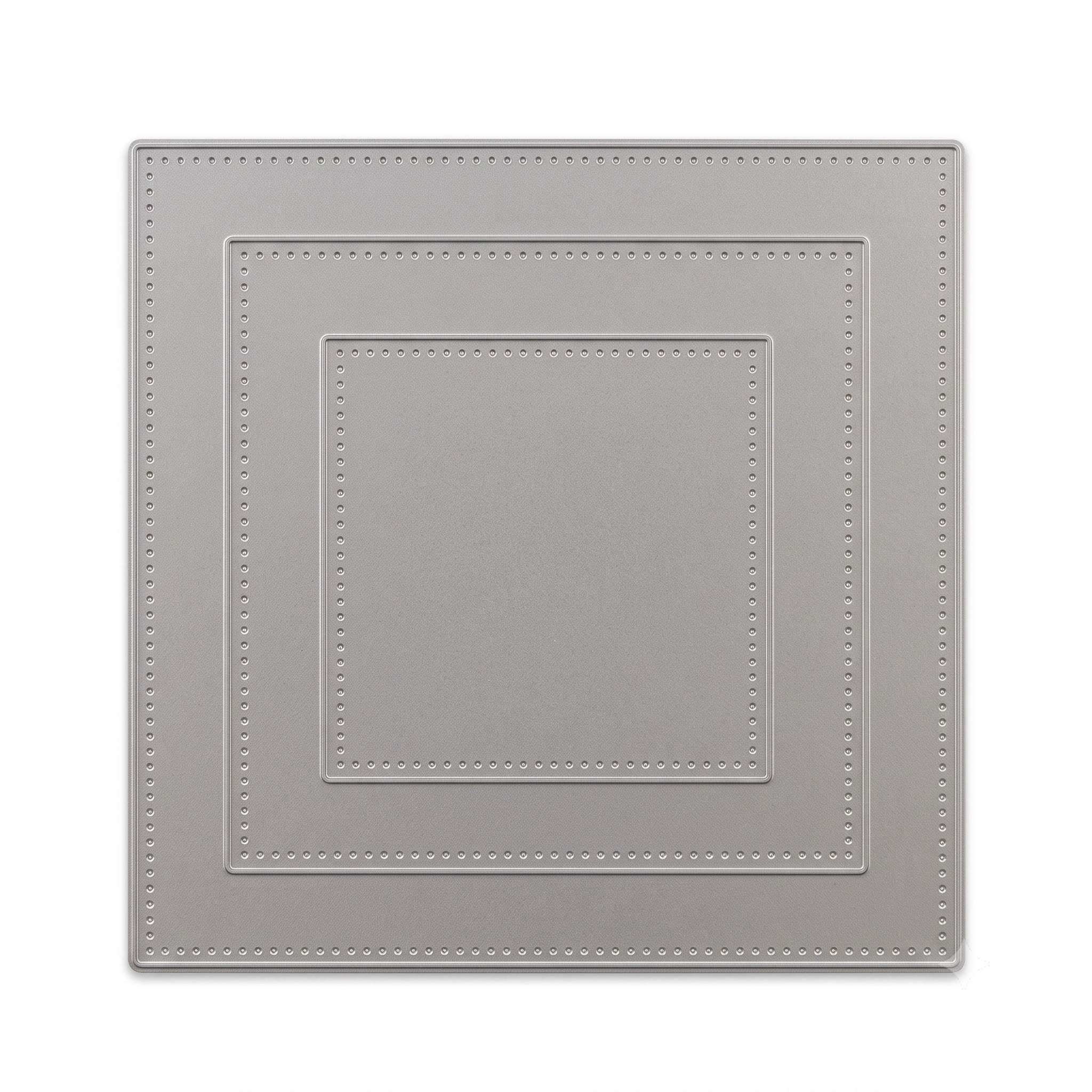 A square gray textured panel with concentric square borders and dotted stitched details, shown on a clean white background.