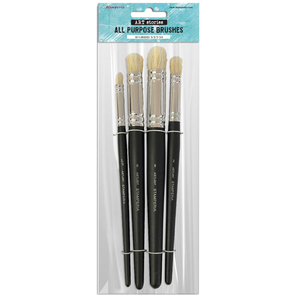 Set of all-purpose brushes in packaging with brand label