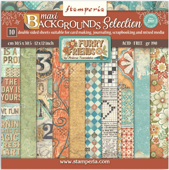 Stamperia Backgrounds Double-Sided Paper Pad 12x12 - Furry Friends