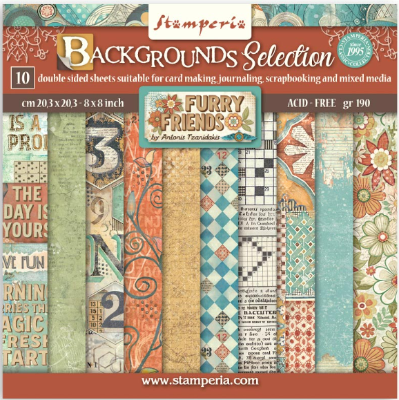 Stamperia Backgrounds Double-Sided Paper Pad 8x8 - Furry Friends