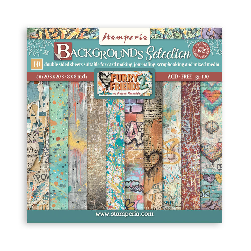 Stamperia Backgrounds Double-Sided Paper Pad 8x8 - Furry Friends 2