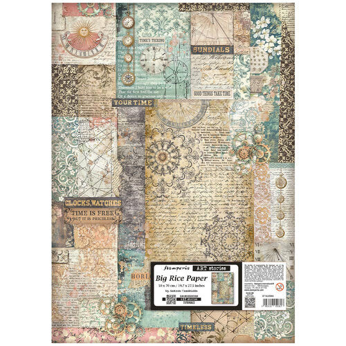Decorative paper sheet with vintage-style designs and text on a white background