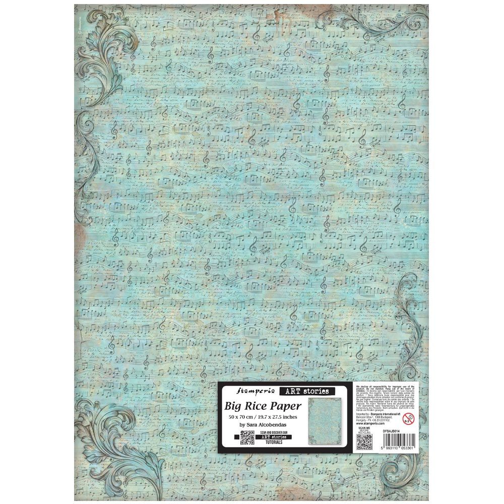 Sheet of decorative paper with musical notes and vintage design on a white background