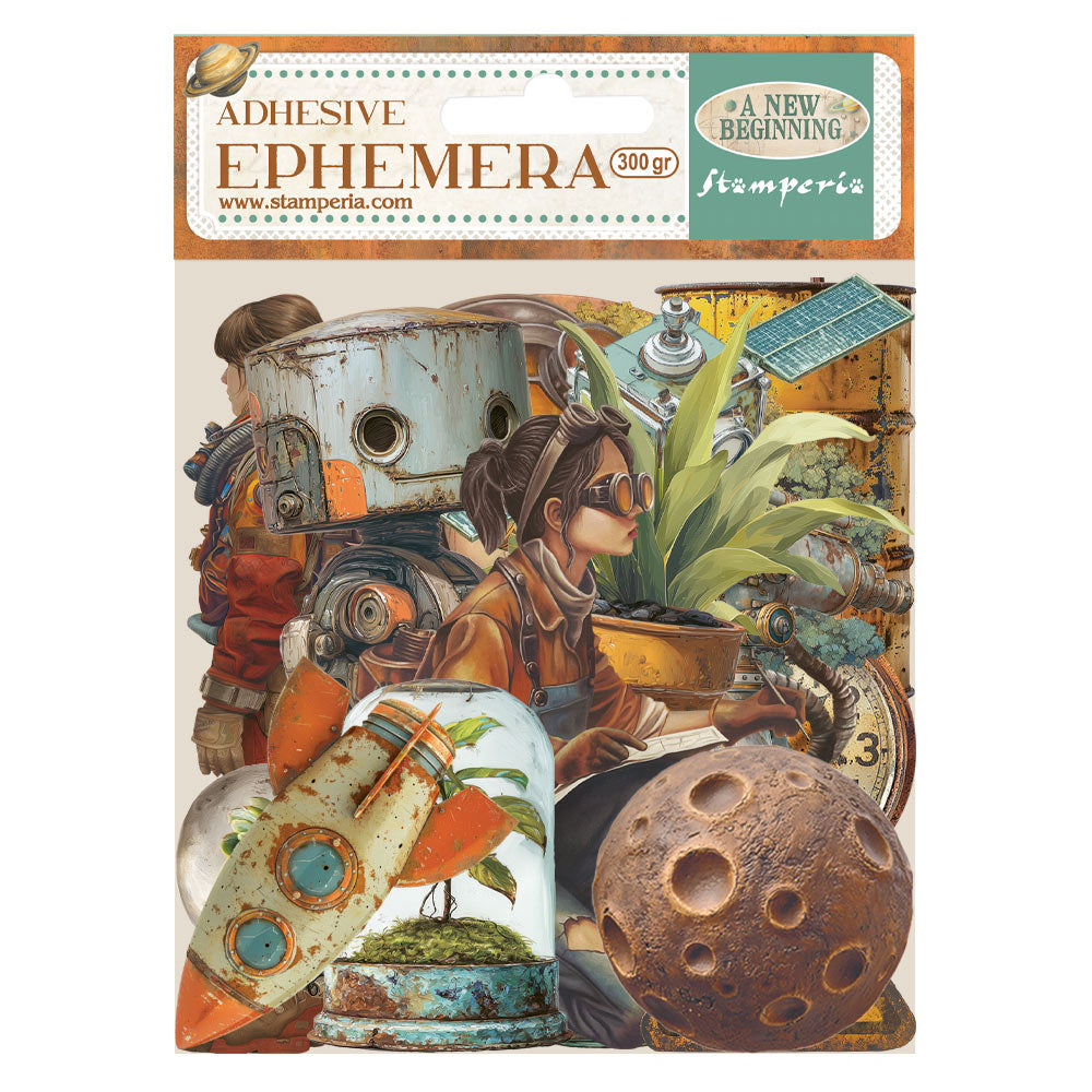 Stamperia adhesive ephemera packaging with steampunk design elements.