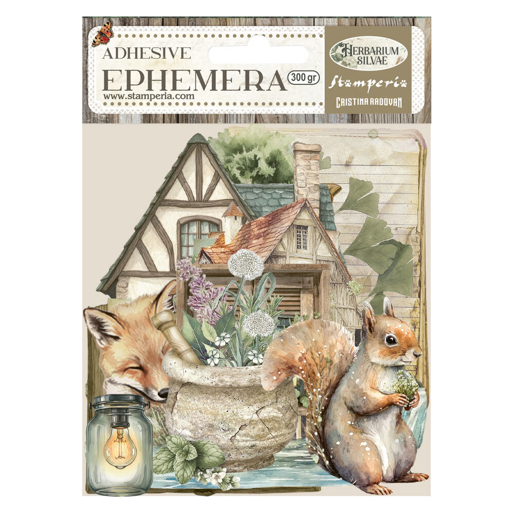 Stamperia Cardstock Ephemera Adhesive Paper Cut Outs - Herbarium Silvae