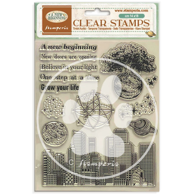 Clear stamps set with various designs on a transparent background
