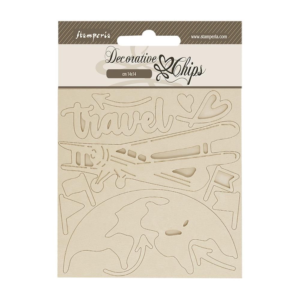 Stamperia Decorative Chips - Art Of Travelling Airplane