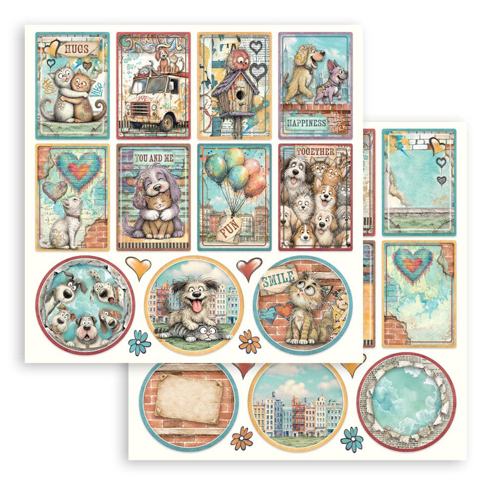 Stamperia Double-Sided Cardstock 12X12 - Furry Friends 2 - Small Cards and Rounds