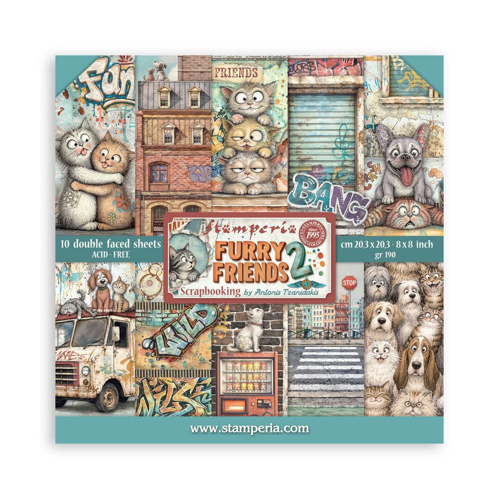 Stamperia Double-Sided Paper Pad 8x8 - Furry Friends 2