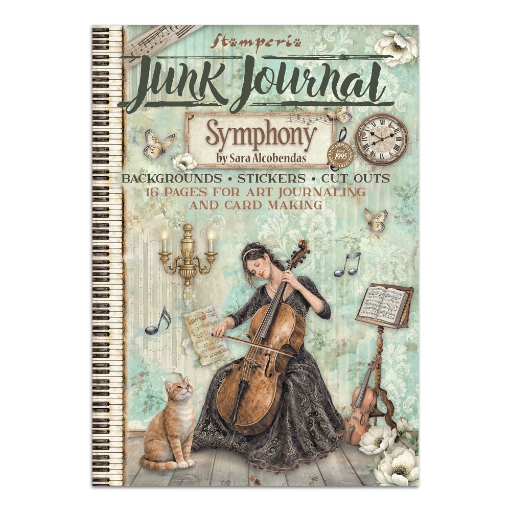 Junk Journal Symphony by Sara Alcohendas with a woman playing cello and cat on cover