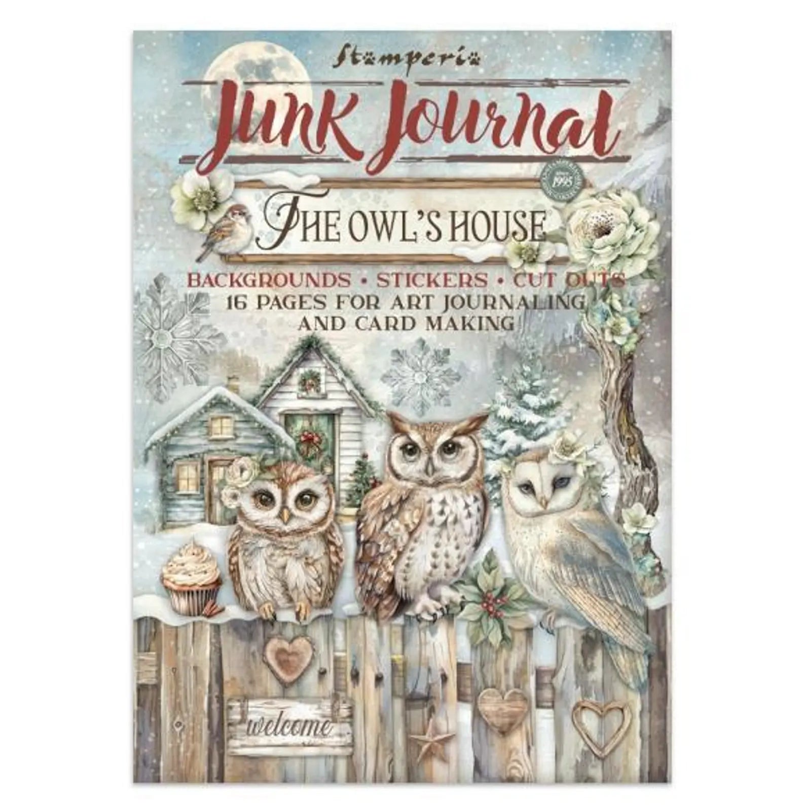 Stamperia Junk Journal titled 'The Owl's House' with die cuts, stickers and patterned papaers