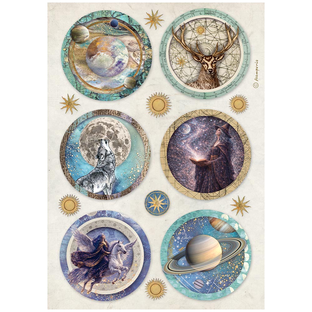 Stamperia Rice Paper Sheet A4 - Cosmos - Rounds