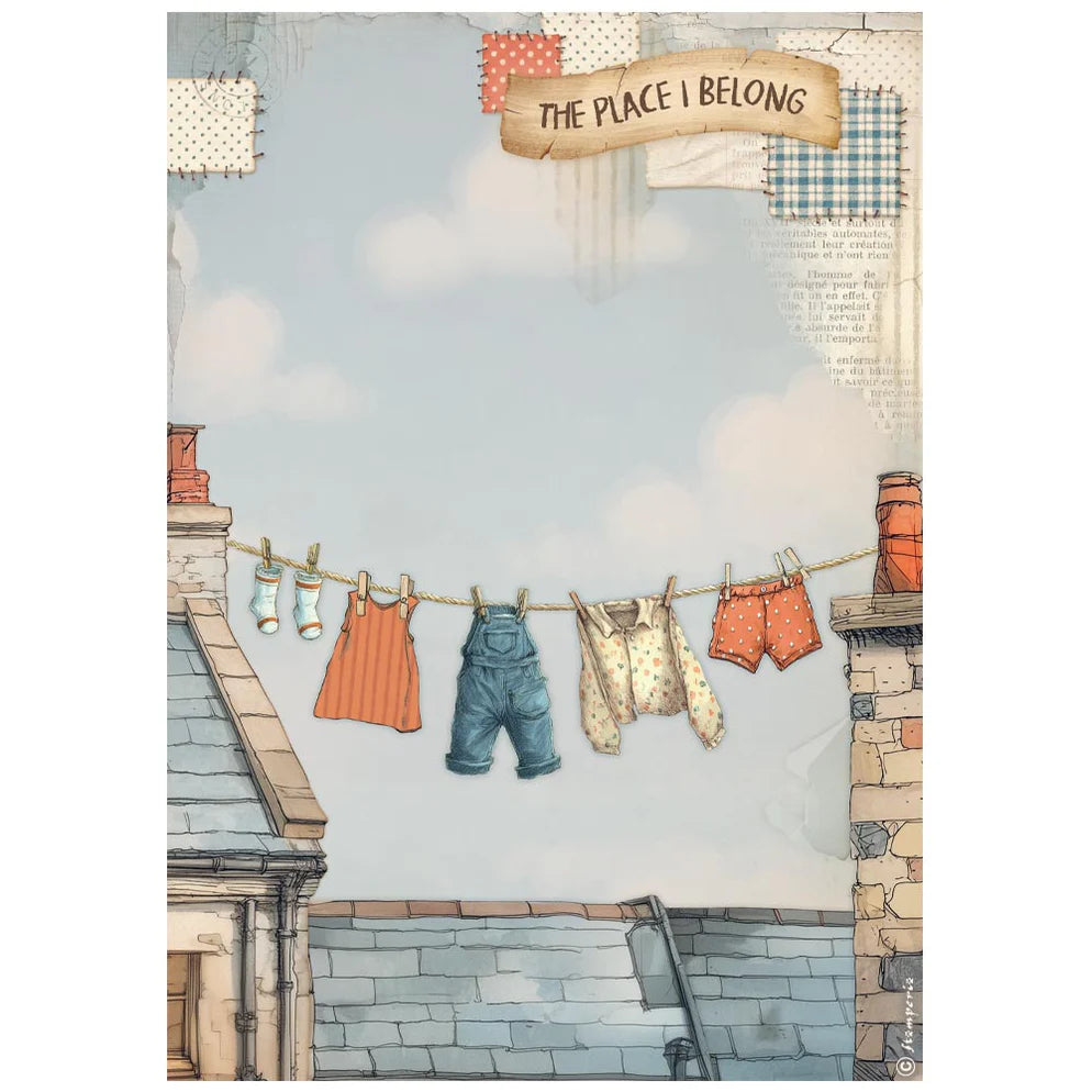 Stamperia Rice Paper Sheet A4 - Family - Fresh Laundry