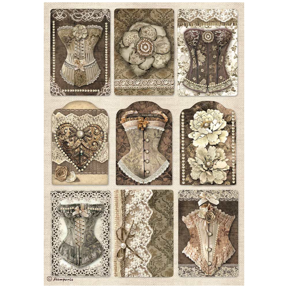 Stamperia Rice Paper Sheet A4 - Old Lace Corsets