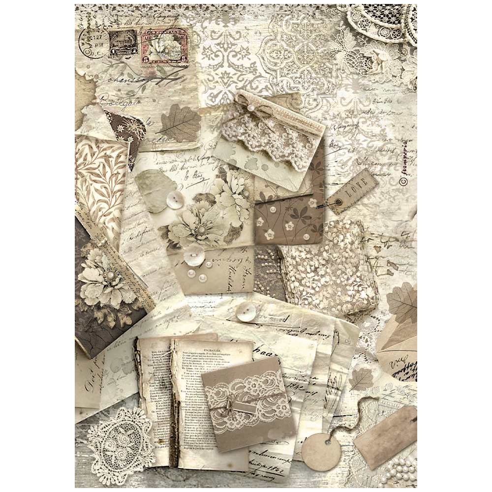 Stamperia Rice Paper Sheet A4 - Old Lace Letters