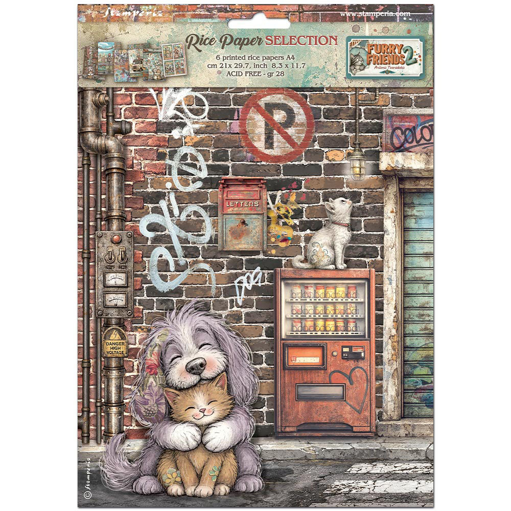 Stamperia Rice Paper Sheet A4 6pk - Furry Friends 2