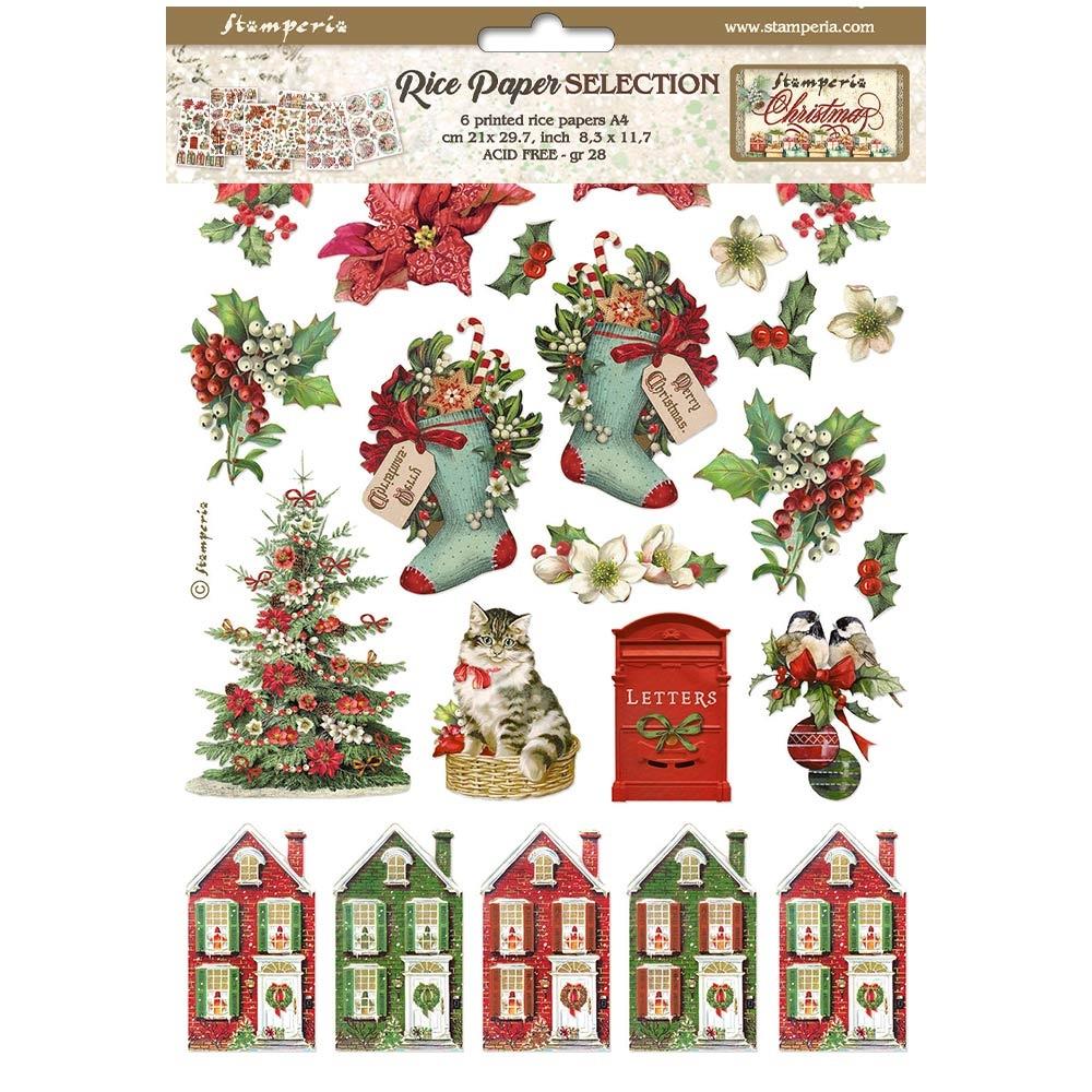 Stamperia Rice Paper Sheets A4 - Classic Christmas 6pk