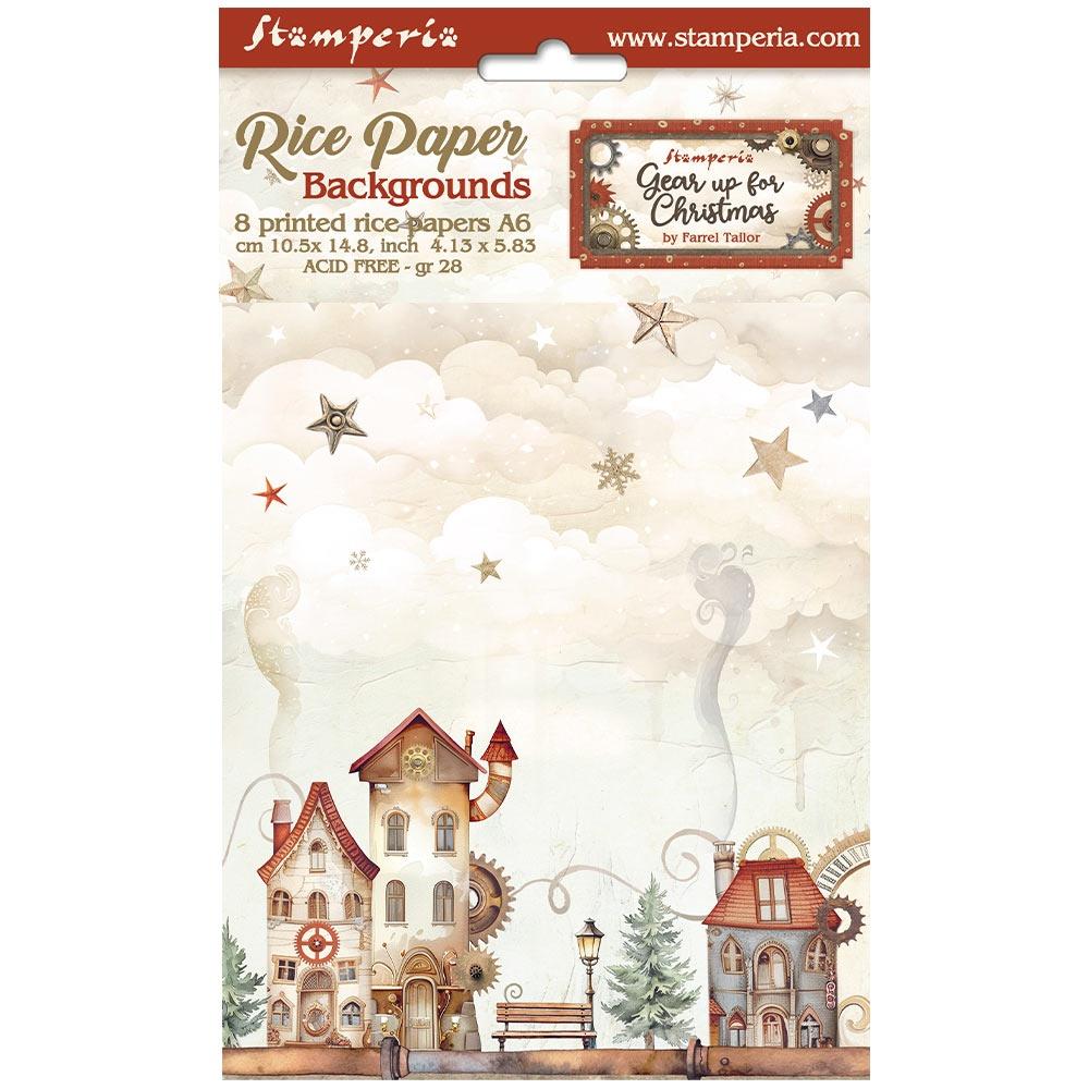 Stamperia Rice Paper Sheets A6 - Gear Up For Christmas 8pk