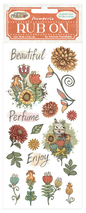 Stamperia Rub-On - Furry Friends Flowers