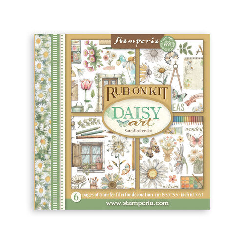 Stamperia Rub On Kit for Daisy Art with floral and nature-themed design on a white background