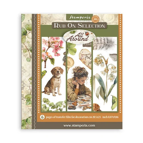 Stamperia rub on selection with nature-themed designs on a white background