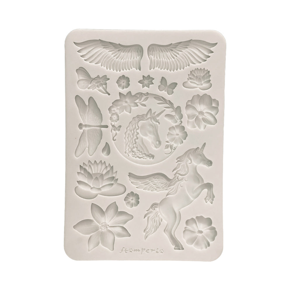 Wings, Unicorn, flowers in a mould on a white background