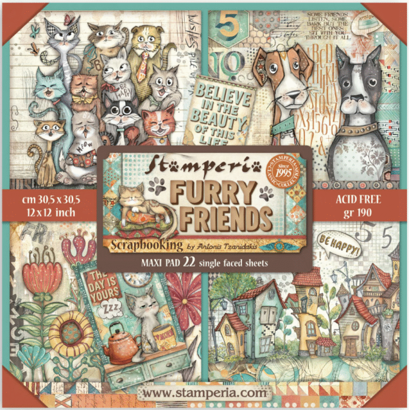 Stamperia Single-Sided Paper Pad 12x12 - Furry Friends