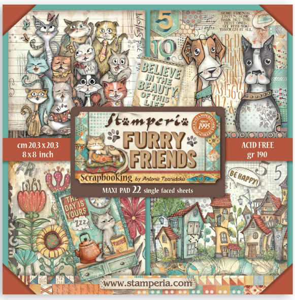 Stamperia Single-Sided Paper Pad 8x8 - Furry Friends