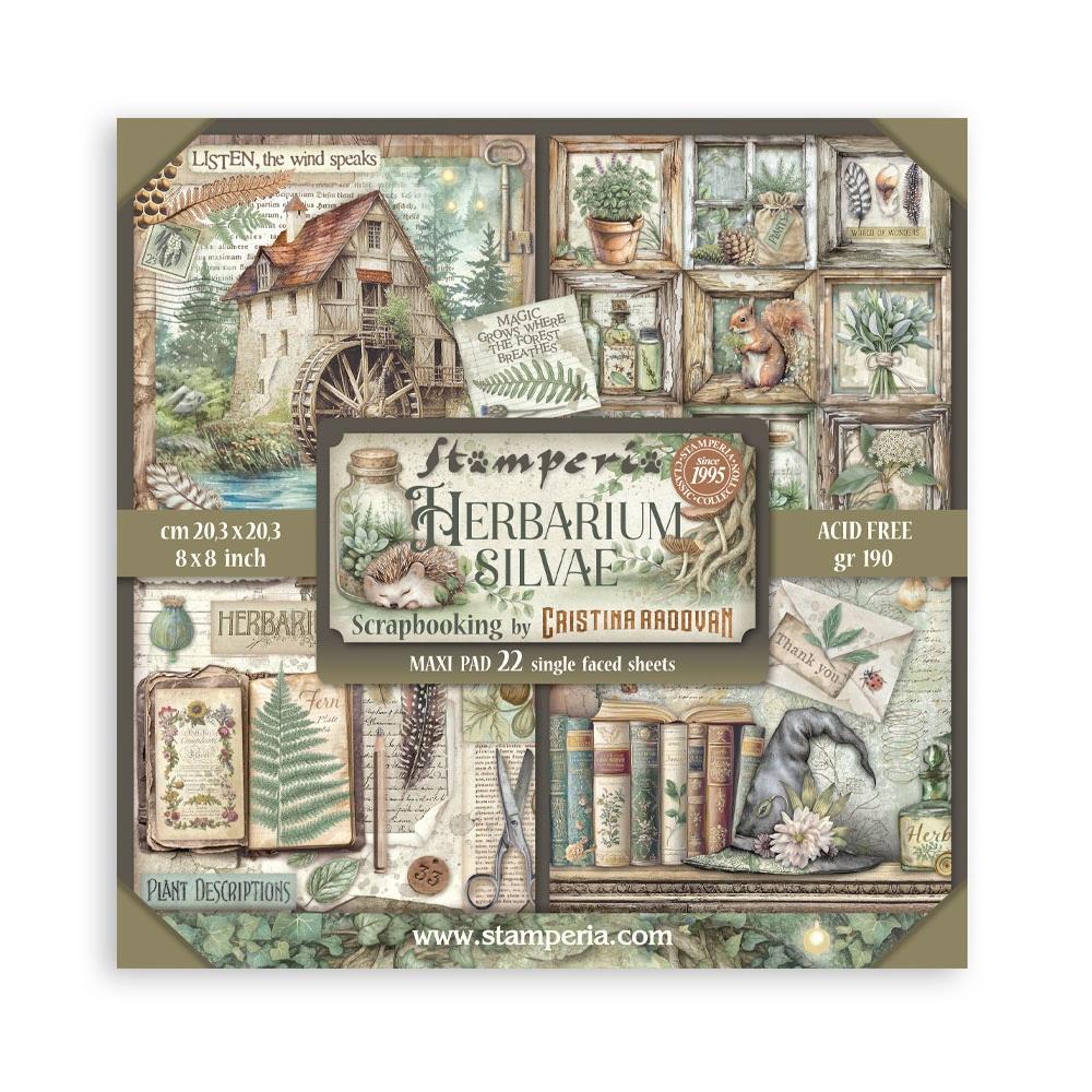 Stamperia Single-Sided Paper Pad 8x8 - Herbarium Silvae