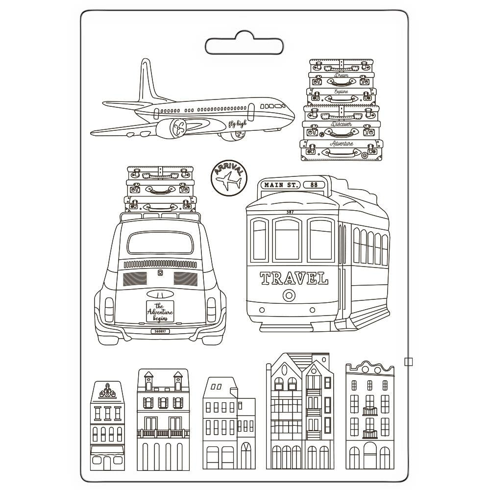 Stamperia Soft Maxi Mould A4 - Art Of Travelling Transports