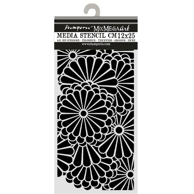 Stamperia Media Stencil with floral pattern on a white background