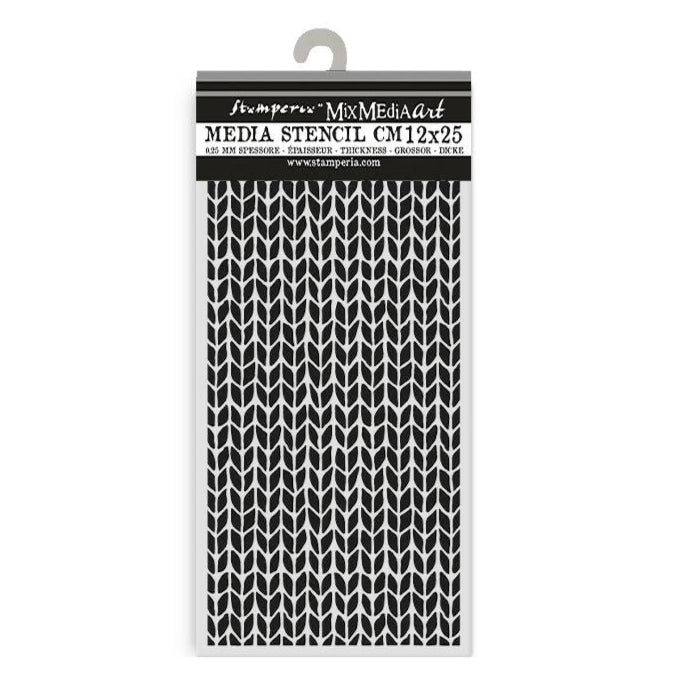 Media stencil with a knitting pattern