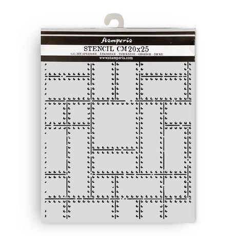 Stamperia grid stencil with packaging on a white background