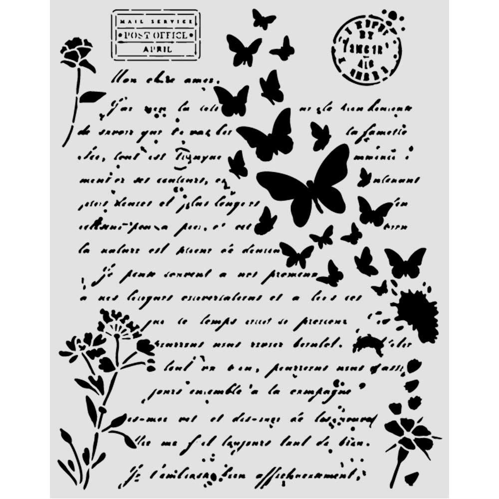 Stamperia Stencil 20x25cm - Flowers and Poems - Letter and Butterflies