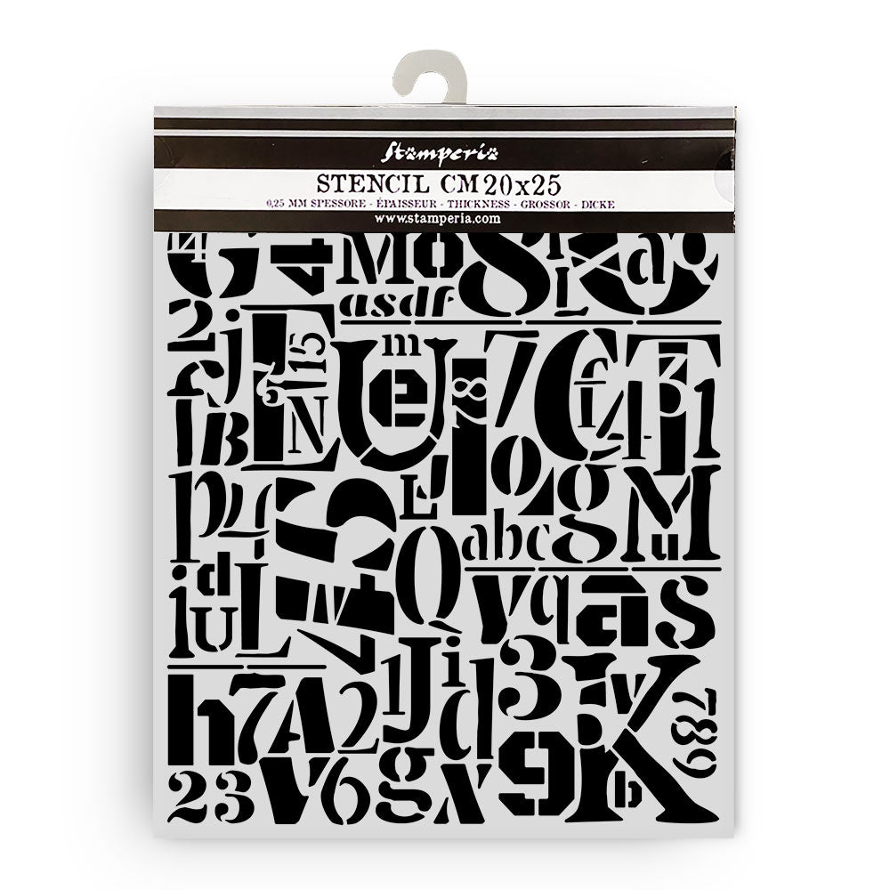 Stamperia Stencil 20x25cm - Furry Friends Numbers and Letters Pattern