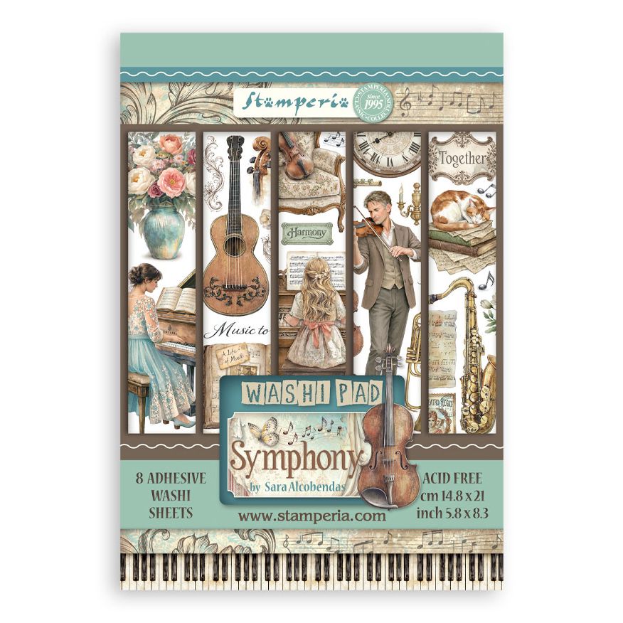 Stamperia Washi Pad Symphony with musical-themed design on a white background