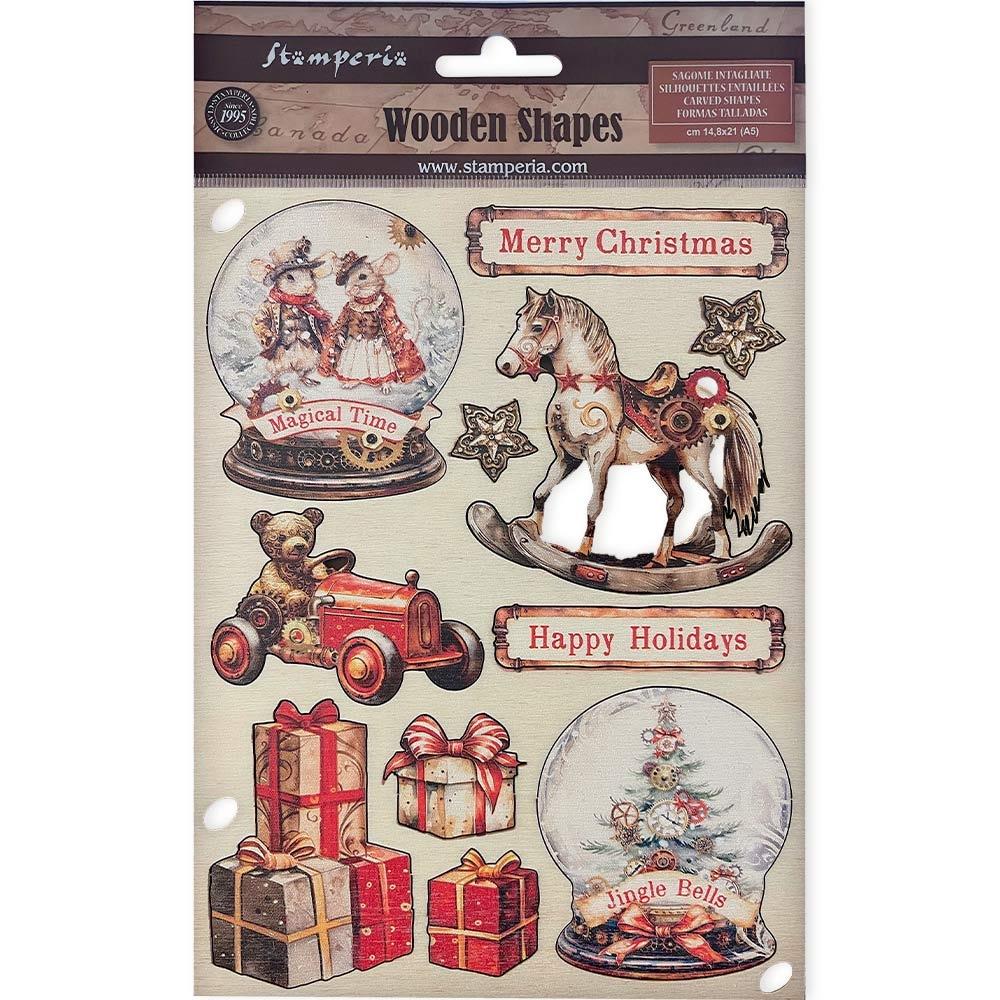 Stamperia Wooden Shapes A5 - Gear Up For Christmas Snowglobes