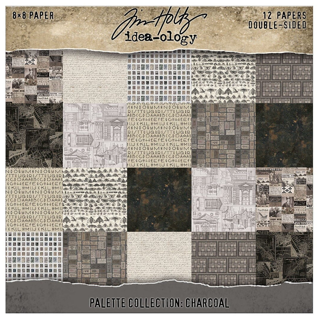 Packaging of Bazzill Paper Idea-ology paper pack with charcoal design on a white background