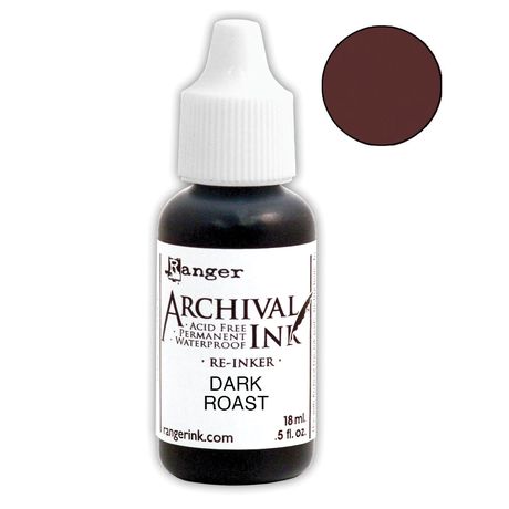 Bottle of Ranger Archival Ink Re-Inker in Dark Roast color on a white background