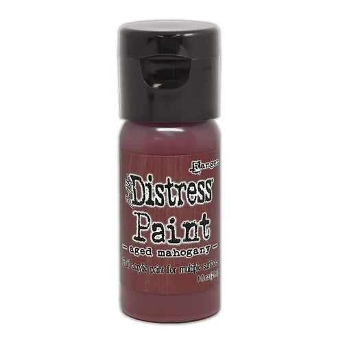 Bottle of Ranger Distress Paint in Aged Mahogany color on a white background